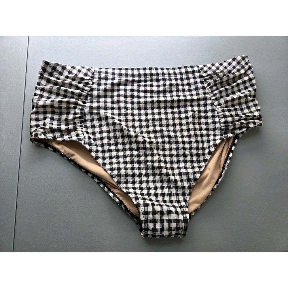 Old Navy Swim Bottoms Plus Size‎ 2X Black White Checkered High-Waisted